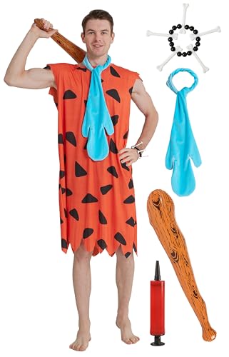 Maxim Party Supplies Höhlenmensch Halloween Kostüm Set für Erwachsene, 5-teilig mit Tunika, Krawatte, Club, Orange und Schwarz (XX-Large) von Maxim Party Supplies