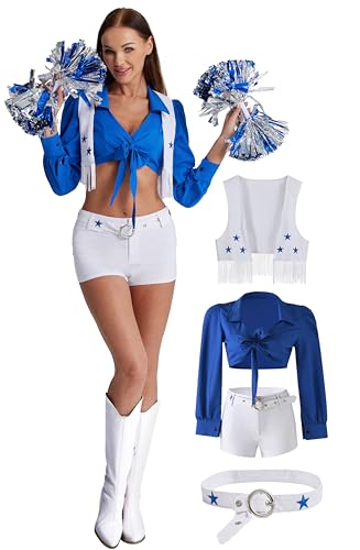 Maxim Party Supplies Texas Cowgirl Cheerleader Kostüm Blauer Stern 4-teiliges Set Damen Outfit mit Weste, Top, Shorts und Gürtel, blau/weiß, XL Maxim Party Supplies Texas Cowgirl Cheerleader Kostüm Blauer Stern 4-teiliges Set Damen Outfit mit Weste, Top, Shorts und Gürtel, blau/weiß, XL von Maxim Party Supplies