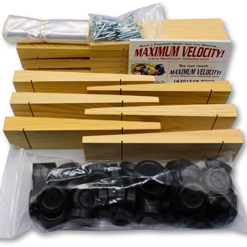 Derby-Auto-Kits mit maximaler Geschwindigkeit, Großpackung (12 Stück) | Kiefernblock-Keilförmige Kits mit Rädern und Achsen | Kiefernholz-Auto-Kits von Maximum Velocity