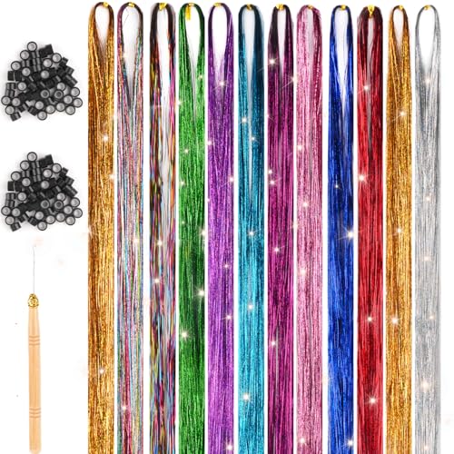 Hair Tinsel,48 Inches Haar Lametta mit Werkzeug,12 Farben Glitzer Haarsträhnen zum Flechten Haar Lametta,Sparkle Tinsel Hair Extensions für Frauen Mädchen Kinder Cosplay Party Zubehör Hair Tinsel,48 Inches Haar Lametta mit Werkzeug,12 Farben Glitzer Haarsträhnen zum Flechten Haar Lametta,Sparkle Tinsel Hair Extensions für Frauen Mädchen Kinder Cosplay Party Zubehör von Maxmoc