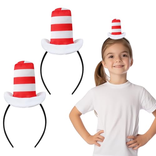 2 Stück Katzen-Stirnband mit rot-weiß gestreiftem Hut Dr. Suess Hut The Book Character Kostüm 100 Tage Schulkostüm für Mädchen Damen Herren Halloween Niedliche Kopfbedeckung Halloween Party Cosplay 2 Stück Katzen-Stirnband mit rot-weiß gestreiftem Hut Dr. Suess Hut The Book Character Kostüm 100 Tage Schulkostüm für Mädchen Damen Herren Halloween Niedliche Kopfbedeckung Halloween Party Cosplay von Maxqzin