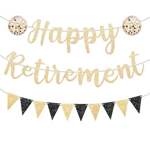 Happy Retirement Banner Gold Schwarz Glitzer Ruhestand Schild Wimpelkette Ruhestand Party Dekorationen Glitzer Papier Wimpel Banner Büro Abschied Party Supplies und Geschenke für Kollegen, Männer Happy Retirement Banner Gold Schwarz Glitzer Ruhestand Schild Wimpelkette Ruhestand Party Dekorationen Glitzer Papier Wimpel Banner Büro Abschied Party Supplies und Geschenke für Kollegen, Männer von Maxqzin
