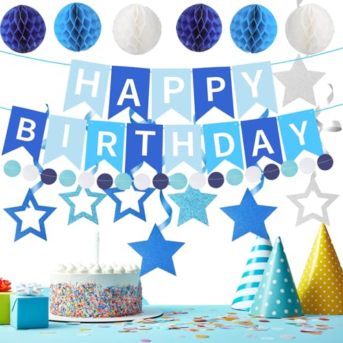 Maxqzin Blau Happy Birthday Party Dekorationen für Männer, Marineblau Silber Geburtstag Banner für Männer, Wabenbälle Wirbel Girlande Party Supplies Maxqzin Blau Happy Birthday Party Dekorationen für Männer, Marineblau Silber Geburtstag Banner für Männer, Wabenbälle Wirbel Girlande Party Supplies von Maxqzin