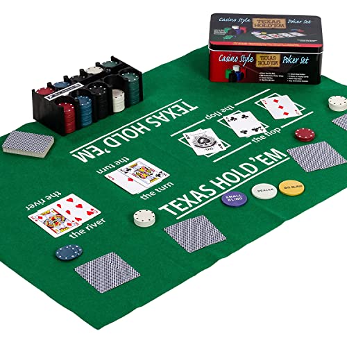 GAMES PLANET Pokerset in Metallbox, 200 Poker Chips, 2 Decks, Dealer Button, Small Blind, Big Blind, Spielmatte Texas Holdem von GAMES PLANET