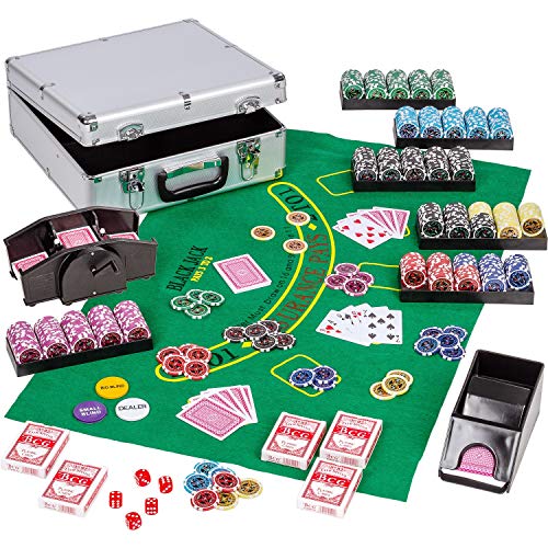 GAMES PLANET Ultimate Pokerset Deluxe, 300er BZW. 600er Edition, 12 Gramm METALLKERN Laserchips, Poker Decks, Alu Pokerkoffer, Kartenmischer, Kartengeber, Würfel, Dealer Button, Pokerchips, Jetons von GAMES PLANET
