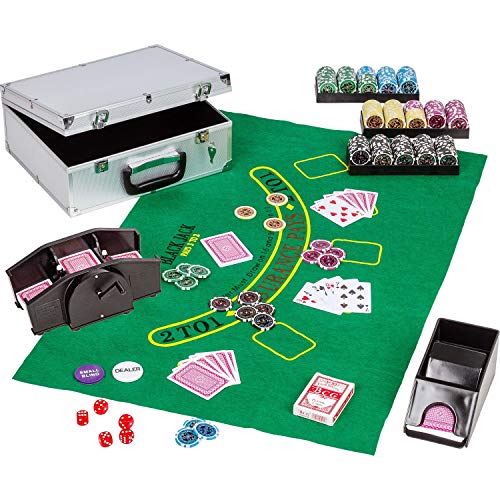GAMES PLANET Ultimate Pokerset Deluxe, 300er BZW. 600er Edition, 12 Gramm METALLKERN Laserchips, Poker Decks, Alu Pokerkoffer, Kartenmischer, Kartengeber, Würfel, Dealer Button, Pokerchips, Jetons von GAMES PLANET