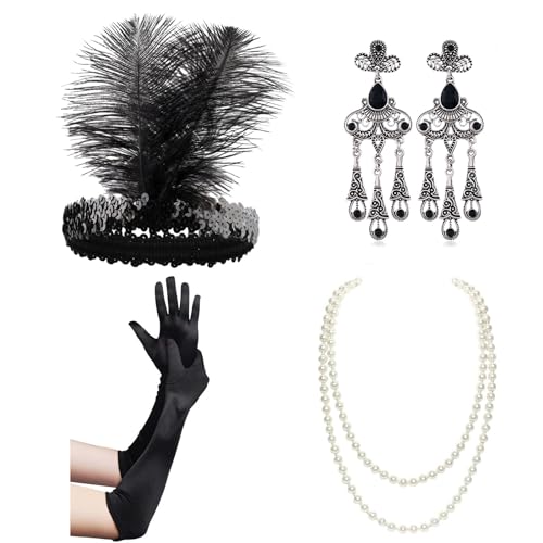 Maxtonser 1920er Jahre tolles Zubehör-Set, Flapper-Kostüm-Zubehör, brüllende 20er-Jahre Zubehör für Damen, Flapper, Kopfbedeckung, Handschuh von Maxtonser