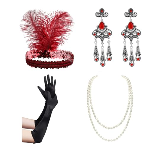 Maxtonser 1920er Jahre tolles Zubehör-Set, Flapper-Kostüm-Zubehör, brüllende 20er-Jahre Zubehör für Damen, Flapper, Kopfbedeckung, Handschuh von Maxtonser