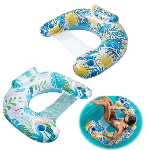 May Huang 2 Stück Luftmatratze Pool, Aufblasbares Schwimmbett Wasserhängematte, Schwimmhängematte, Wasser Hängematte mit Luftpumpe für Swimmingpool Beach, Pool Spielzeug für Erwachsene und Kinder von May Huang