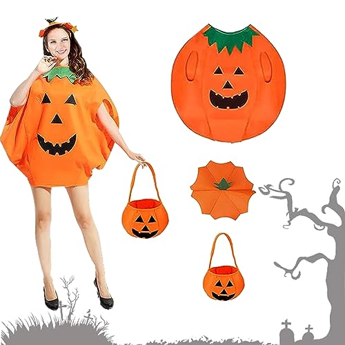 May Huang Halloween Kostüm Erwachsene, Halloween Kostüm Kostüm, Kürbiskostüm Halloween mit Kürbiskorb und Hut, Kostüm Kürbis für Mann Frau Cosplay Halloween Party von May Huang