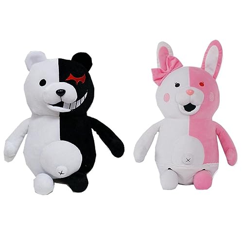 2 Danganronpa Plüschtiere, Schwarzer Bär Rosa Bär Plüschpuppe, 25cm Cartoon Stoffpuppe Für Männer Frauen von MayDee