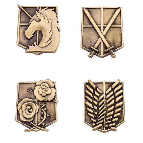 4 Attack on Titan Metall Abzeichen Accessoires Für Kleidung, Scout Legion Fanfiction Badge Wings of Freedom Broche Retro Dekoration von MayDee