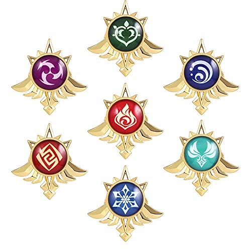 Genshin Impact Metall Brooches, 7 Stück Herren Damen Abzeichen Schmuck, Anime Figur Genshin Sieben Element Vision Cosplay Zubehör Badge Für Fans Sammlungen Verkleiden von MayDee