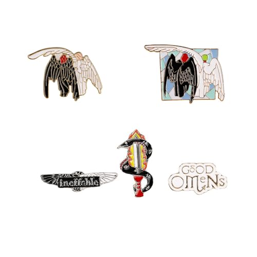 MayDee Good Omens Metall Abzeichen Accessoires Für Kleidung, 5 Stück Good Omens Fanfiction Badge Engel Und Dämonen Broches Geschenk Dekoration von MayDee