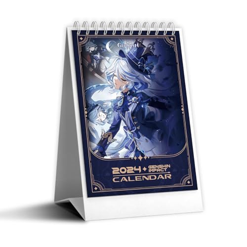MayDee 2024 Genshin Tischkalender Kalender, Countdown Kalender Anime Charakter Furina Neuvillette Wunderschön Illustriert, Doppelseitiger Kalender Für Notizen, Mehrfarbig von MayDee