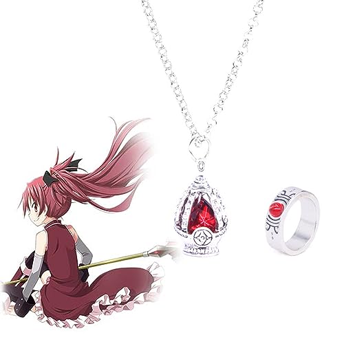 Puella Magi Madoka Magica Halsketten & Ringe, Mädchen Schmuck Anhänger Cosplay Zubehör Für Fan Girl Geschenk Dekoration, 2er-Set (A) von MayDee