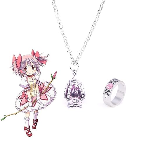 Puella Magi Madoka Magica Halsketten & Ringe, Mädchen Schmuck Anhänger Cosplay Zubehör Für Fan Girl Geschenk Dekoration, 2er-Set (D) von MayDee