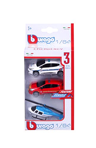 1/64 BBURAGO – Set mit 3 Fahrzeugen – Hubschrauber + Feuerwehrauto + Polizeiauto 1/64 BBURAGO – Set mit 3 Fahrzeugen – Hubschrauber + Feuerwehrauto + Polizeiauto von Bburago
