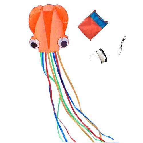Mayco Bell Tintenfisch Tragbar Drachen Nylon und Polyester Stoff Perfekte Spielzeug für Kinder und Kinder Outdoor Games Aktivitäten Faltbar Große 71 x 400 cm | Extra 100 Meter von Linie (Orange) von Mayco Bell