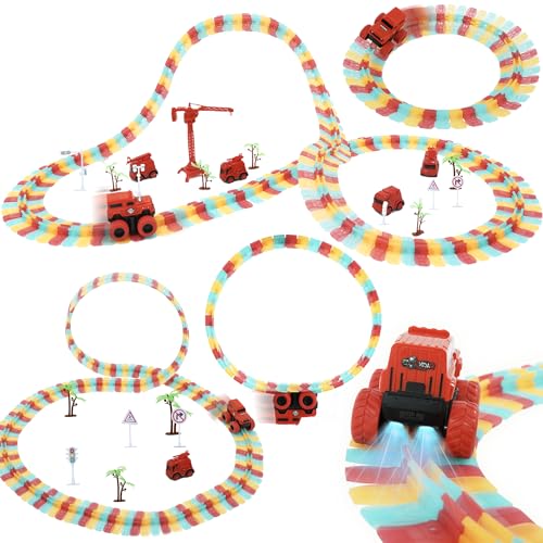 Autorennbahn Auto Spielzeug mit 178 Stück mit 4 Cars Spielzeug Flexible Rennbahn Kinderspielzeug Rennstreckenset Geschenk Junge Mädchen ab 3 4 5 6 7 8 Jahren von Maycoly
