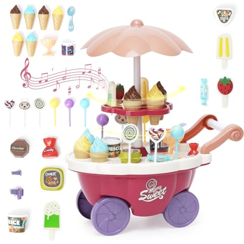 Eiscreme-Spielzeug 36 Stück Kinder Eiscreme Eisverkauf Spielset-Set Süßigkeitenwagen mit Süßigkeiten, Lutscher, Schokolade, großer Stauraum, Musik, Rollenspiel Geschenk für Kinder Mädchen ab 3 Jahre Eiscreme-Spielzeug 36 Stück Kinder Eiscreme Eisverkauf Spielset-Set Süßigkeitenwagen mit Süßigkeiten, Lutscher, Schokolade, großer Stauraum, Musik, Rollenspiel Geschenk für Kinder Mädchen ab 3 Jahre von Maycoly
