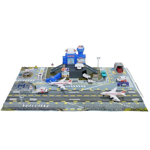 Flugzeug-Spielzeug für Kinder mit Hubschrauber, Lastwagen, Flugzeug, Schilder, Feuerwehrautos und Flughafen-Spielmatte, Parkgarage Spielset Geschenk für Kinder 3+ Jungen Mädchen Flugzeug-Spielzeug für Kinder mit Hubschrauber, Lastwagen, Flugzeug, Schilder, Feuerwehrautos und Flughafen-Spielmatte, Parkgarage Spielset Geschenk für Kinder 3+ Jungen Mädchen von Maycoly