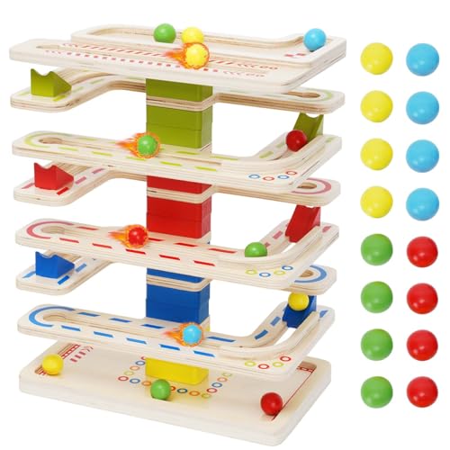 Holz Murmeln Spielzeug Kugelbahn Murmelbahn Holz Ball Drop Spielzeug mit 16 Murmeln Marble Run Rennbahn Set Aktivität Frühe Pädagogisches Montessori Lernspielzeug für Geschenke Kinder Jungen Mädchen von Maycoly