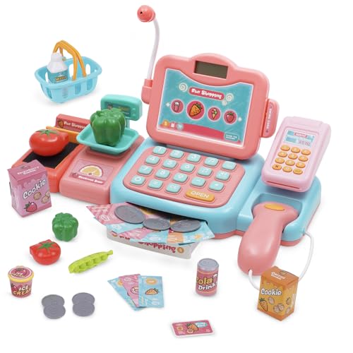 Kinder Kasse Spielzeug Supermarkt Registrierkasse mit Scanner, Essen, Sound, Kreditkarten-Geschenk, Einkaufskorb Kaufladen Zubehör Rollenspiel Spielzeug für Mädchen Jungen ab 3 Jahre Kinder Kasse Spielzeug Supermarkt Registrierkasse mit Scanner, Essen, Sound, Kreditkarten-Geschenk, Einkaufskorb Kaufladen Zubehör Rollenspiel Spielzeug für Mädchen Jungen ab 3 Jahre von Maycoly