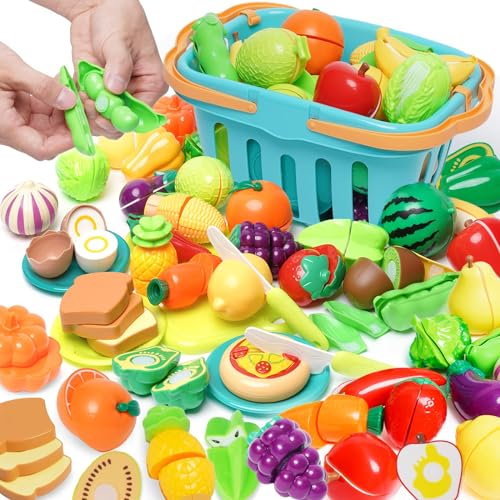 Kinderküche Spielküche Zubehör 75 PCS, Küchenspielzeug Schneiden Obst Gemüse Lebensmittel mit Klett-Verbindung für Kinder, Lernspielzeug Rollenspiele Pädagogisches Spielzeug Geschenk Kinderküche Spielküche Zubehör 75 PCS, Küchenspielzeug Schneiden Obst Gemüse Lebensmittel mit Klett-Verbindung für Kinder, Lernspielzeug Rollenspiele Pädagogisches Spielzeug Geschenk von Maycoly