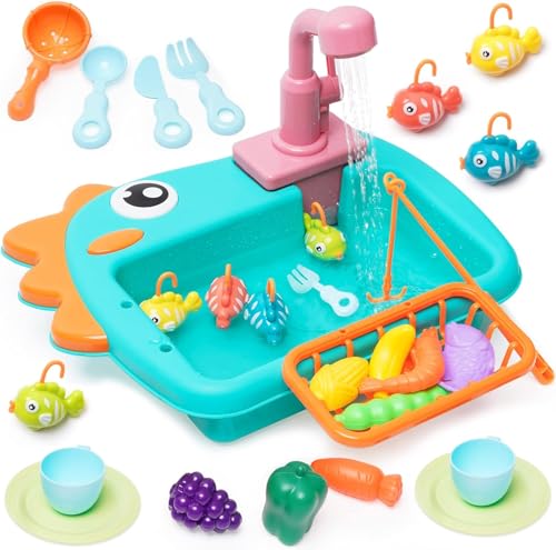 Küchenspüle Spielzeug Set mit Angelspiel, Küchenutensilien,Fließendes Wasser Spülmaschine, Rollenspiel Spielzeug für Kleinkinder Kinder Mädchen ab 3 Jahre Küchenspüle Spielzeug Set mit Angelspiel, Küchenutensilien,Fließendes Wasser Spülmaschine, Rollenspiel Spielzeug für Kleinkinder Kinder Mädchen ab 3 Jahre von Maycoly
