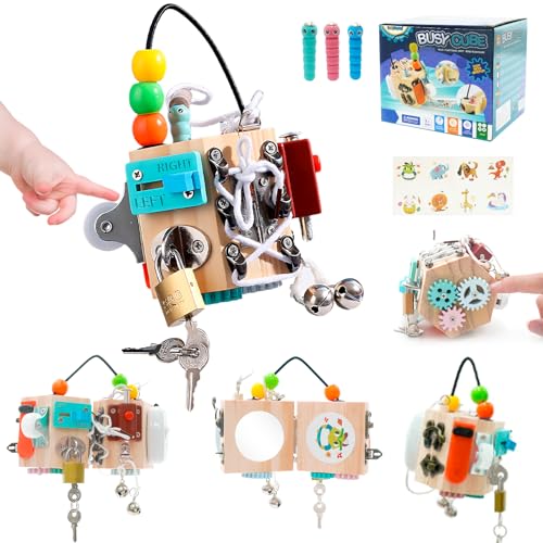 Maycoly Busy Board Baby 15-in-1 Busy Activity Cube Fidget Cube Stresswürfel Anti Stress Spielzeug Aktivitäts Würfel Spielzeug Holz Montessori Lernspielzeug Activity Board für Kleinkinder ab 3 Jahren von Maycoly