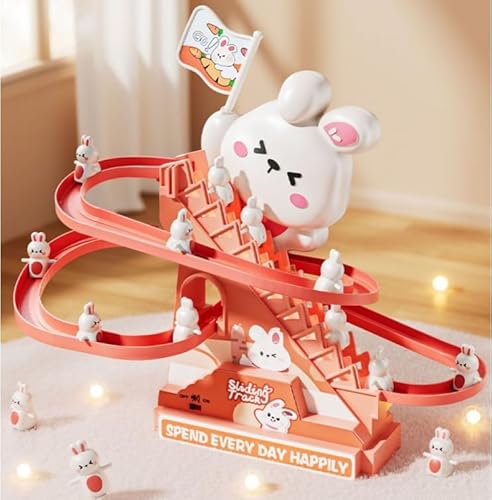 Maycoly Kaninchen Kletterrutsche Spielzeug Doppelschleifenbahn Rutsche Rennbahn Spielzeug mit Musik Kaninchen Klettern Treppe Spielzeug für Kinder Intelligenz pädagogische Puzzle Playsets ab 3 Jahre von Maycoly
