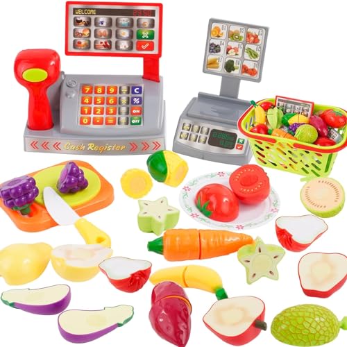 Maycoly Kinder Kasse Spielzeug Supermarkt Registrierkasse mit Scanner, Sound, Küchenspielzeug Schneiden Obst Gemüse Lebensmittel mit Einkaufskorb Kaufladen Zubehör Rollenspiel Spielzeug für Kinder Maycoly Kinder Kasse Spielzeug Supermarkt Registrierkasse mit Scanner, Sound, Küchenspielzeug Schneiden Obst Gemüse Lebensmittel mit Einkaufskorb Kaufladen Zubehör Rollenspiel Spielzeug für Kinder von Maycoly