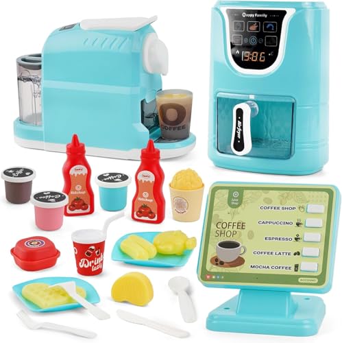 Maycoly Küchengeräte Spielzeug Set, Heißluftfritteuse Spielzeug,Spielzeug Kasse & Kaffeemaschine Kinder,Realistisches Küchenzubehör Spielset von Maycoly