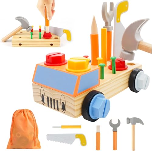 Werkzeug Kinder Montessori Spielzeug, 28 Stück Montessori Holzspielzeug, Kinderwerkzeug Holzspielzeug, Holzspielzeug Werkzeugkoffer, Holz Motorikspielzeug für 2 3 4 Jahre Mädchen Junge von Maycoly