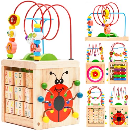 Motorikwürfel Montessori Holzspielzeug für Kinder Holz-Aktivitätswürfel Montessori-Spiele Vorschulerziehung Abakus Perlenring Spielzeug für Einjähriges Mädchen Junge Motorikwürfel Montessori Holzspielzeug für Kinder Holz-Aktivitätswürfel Montessori-Spiele Vorschulerziehung Abakus Perlenring Spielzeug für Einjähriges Mädchen Junge von Maycoly