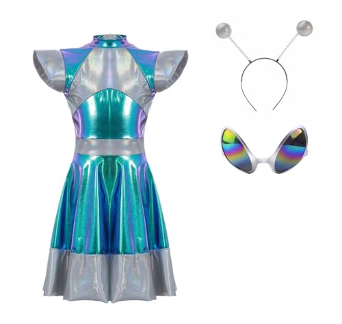 3-teiliges Alien-Kostüm, metaillisches Kleid, Outfit mit Brille, Stirnband für erwachsene Frauen, Grün 1, L 3-teiliges Alien-Kostüm, metaillisches Kleid, Outfit mit Brille, Stirnband für erwachsene Frauen, Grün 1, L von Mayerilby