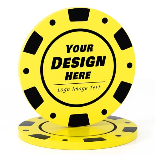 100–1000 individuelle Poker-Chips für 9 Farben, Getränke-Chips, UV-Vollfarbdruck mit Logo-Bildtext, personalisierte Chips für Bar, Party, Firmenlogo und Werbeaktionen (gelb) von Mayertoung
