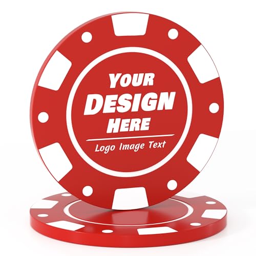 100–1000 individuelle Poker-Chips für 9 Farben, Getränke-Chips, UV-Vollfarbdruck mit Logo-Bildtext, personalisierte Chips für Bar, Party, Firmenlogo und Werbeaktionen (rot) von Mayertoung