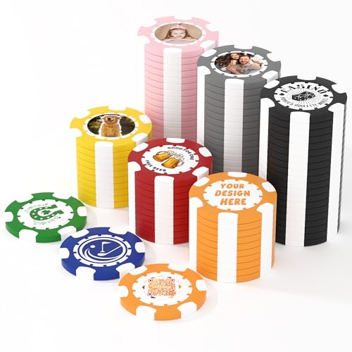 25 benutzerdefinierte Clay Pokerchips, 40 mm schwer, 11,5 g Casino-Größe, personalisierte Pokerchips mit Ihrem Logo, Bild oder Text, individuelle Getränke-Token für Bar, Party, Turniere, Golfclub oder von Mayertoung