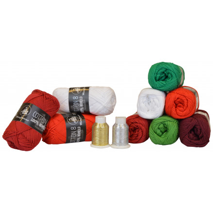 Mayflower Cotton 8/4 11 Knäuel Farbpackung Jul 6 Farben + 2 Glitzerfäden von Mayflower
