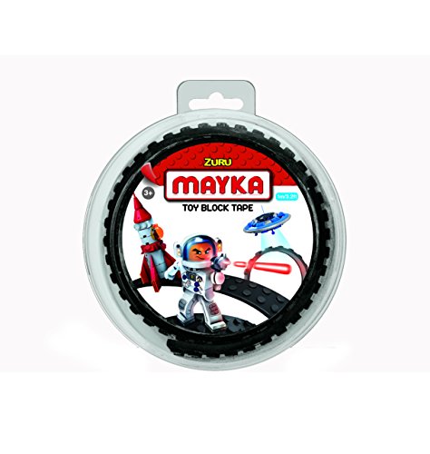 Mayka 34639 - Klebeband für Lego Bausteine, 1 m selbstklebendes Band mit 2 Noppen, schwarzes Bausteinband, flexibles Noppenband zum Bauen mit Legosteinen für Kinder ab 3 Jahre, wiederverwendbar von Mayka