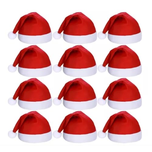 Mayueri 12 Stück Weihnachtsmütze Weihnachtsmütze für Erwachsene Unisex Komfort Weihnachtsmützen für Weihnachten Neujahr Festliche Feiertage Partyzubehör Rot von Mayueri