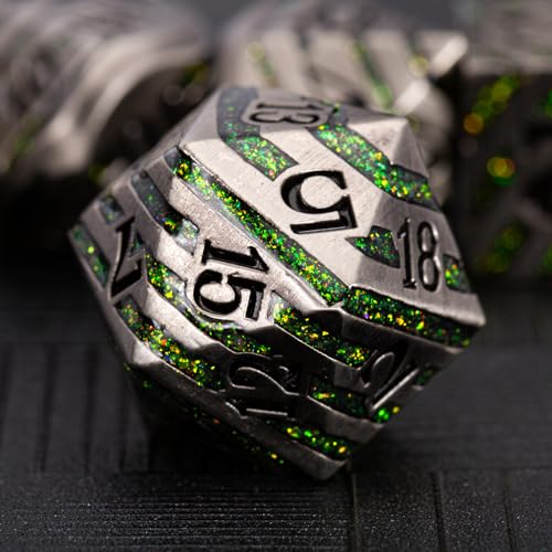 Maywin Gestreiftes Metallwürfel-Set D&D, 7-teilig, massives Metall-Glitzer-Würfel mit Geschenk-Box, RPG-Polyedrisches Würfel-Set für DND-Tischspiele von Maywin