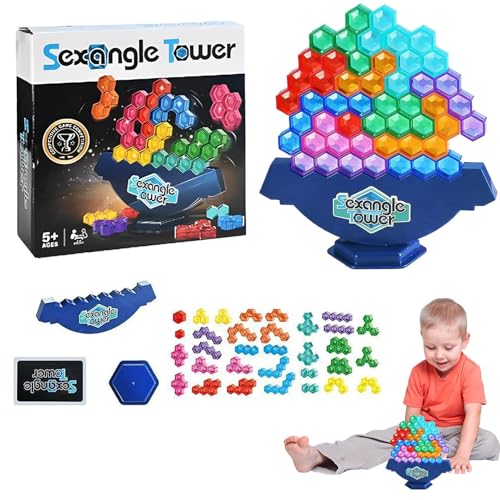 Balancespiel in Turm, Balance-Stapelspiel, sechseckiges Baustein-Puzzle, Lernspielzeug für Erwachsene und Erwachsene, Partyartikel für Familienspieleabende, Erstellen Sie u von Mbiyhgta