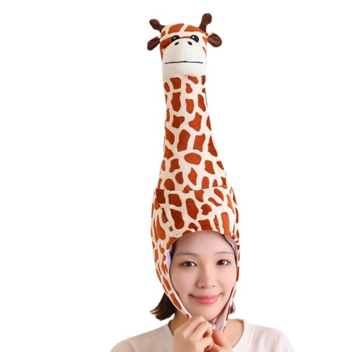 Cosplay Headwear Giraffe Hut - Plüsch -Tierkappe, Neuheit Zoo Kostüm, Cartoon Head Accessoire | Weicher lustiger Giraffe Hut mit langem Nacken -Design und Ohrlappen für Kinder Dress -up -Partys von Mbiyhgta