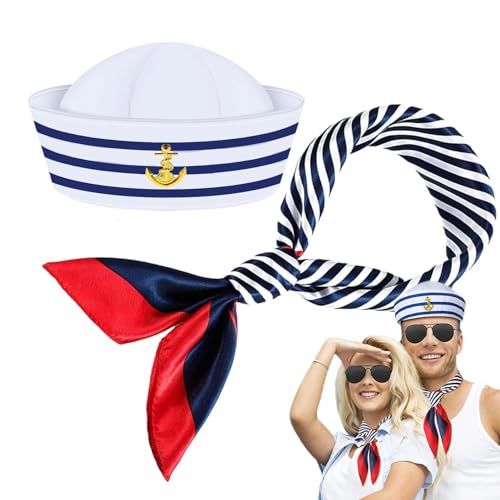 Kapitänshut-Outfit, Kapitänshut, Set aus Schal mit Schiffsmütze, Matrosenkostüm, Marinestil, lustiges Marine-Outfit für Partykostüme Kapitänshut-Outfit, Kapitänshut, Set aus Schal mit Schiffsmütze, Matrosenkostüm, Marinestil, lustiges Marine-Outfit für Partykostüme von Mbiyhgta