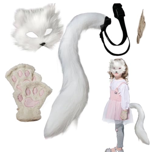 Mbiyhga Halloween Gesichtsbedeckung Tier - Pelztier Cosplay Face Cover Set - Halloween Accessoires Gloves Tail Cosplay Kostüm für Kinder Erwachsene Carnival Holiday Masquerade Party von Mbiyhgta