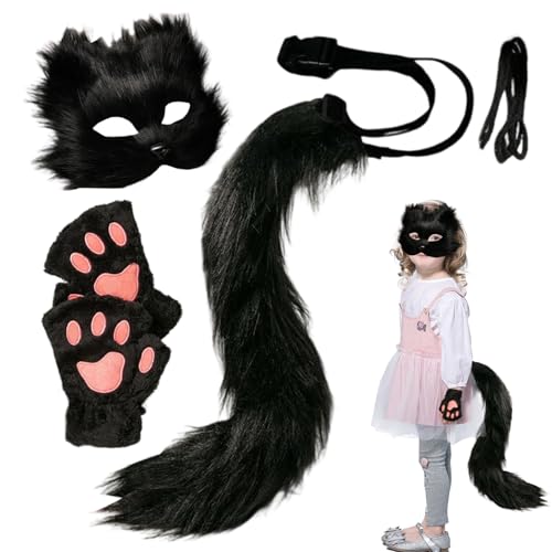 Mbiyhga Halloween Masque für Erwachsene - Pelzige Animal Cosplay Face Cover Set - Halloween Accessoires Gloves Tail Cosplay Kostüm für Kinder Erwachsene verkleiden Carnival Holiday Masquerade Party von Mbiyhgta