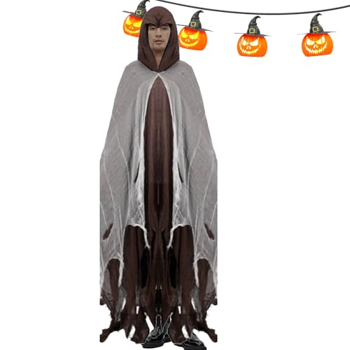 Mbiyhgta Halloween-Kostüm für Erwachsene, männlicher Geist, Halloween-Kostüm für Erwachsene, weiblicher Geist - Erwachsene Hexenumhang mit Kapuze für Frauen Maskerade - Horror-Hexe-Kostüm für den Mbiyhgta Halloween-Kostüm für Erwachsene, männlicher Geist, Halloween-Kostüm für Erwachsene, weiblicher Geist - Erwachsene Hexenumhang mit Kapuze für Frauen Maskerade - Horror-Hexe-Kostüm für den von Mbiyhgta